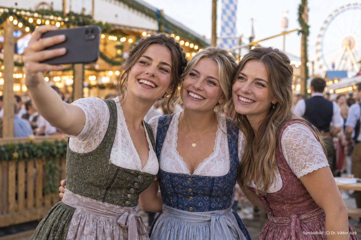 DR. Jurk - Hals-Nasen-Ohren Arzt, Ästhetische Chirurgie in München Drei junge Frauen in Tracht machen ein Selfie auf dem Oktoberfest in München